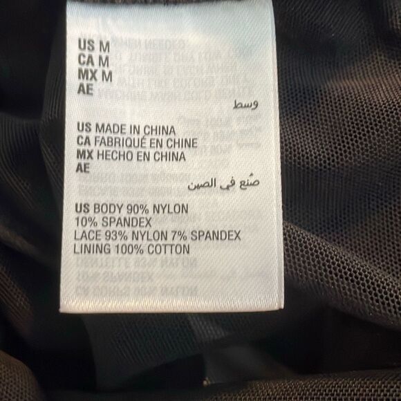 INC International Concepts Long-Sleeve Lace Mesh Bodysuit Deep Black M - Picture 8 of 9